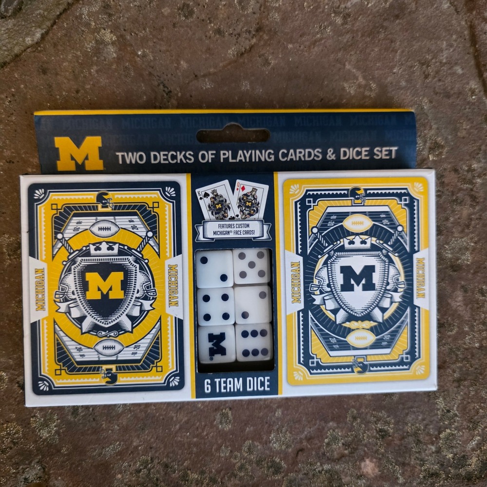 University of Michigan Wolverines 2 Decks Playing Cards and 6 Team Dice Set NCAA